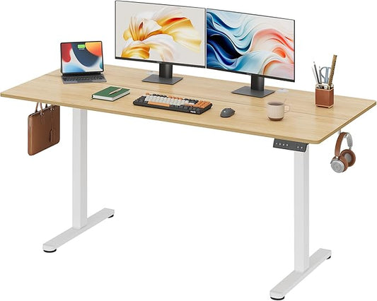 DEVAISE 63 Inch Electric Standing Desk, 3 Adjustable Height Stand up Desk for Home Office, Ergonomic Sit to Stand Desk with LED Touchscreen, Headphone Hook, 3 Memory Preset Computer Desk (Maple)