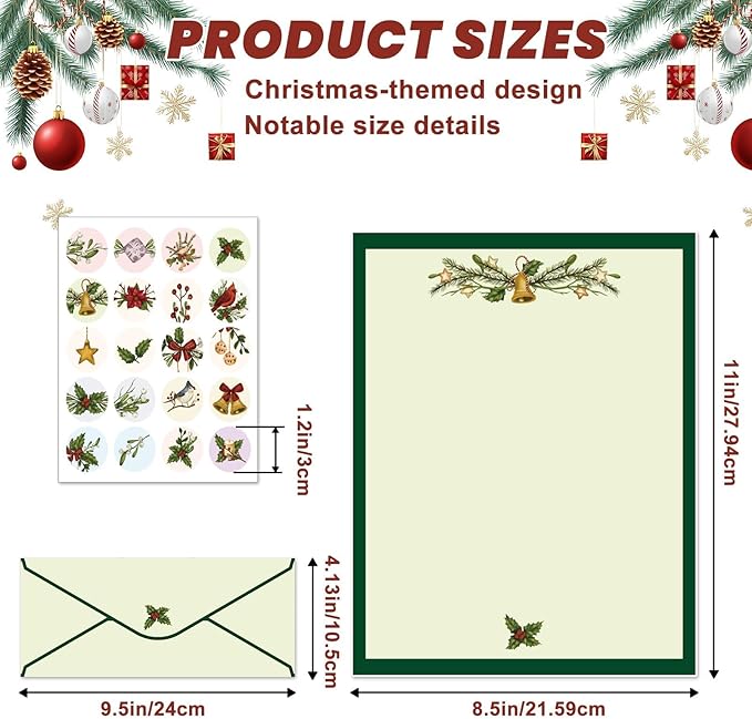 250Pcs Christmas Stationery Paper and Envelope Set with 100 Letterhead Papers and 50 Envelopes, 10 Design for Letter Writing Invitations Computer Holidays Party Notes, 8.5x11 Inch-Holy