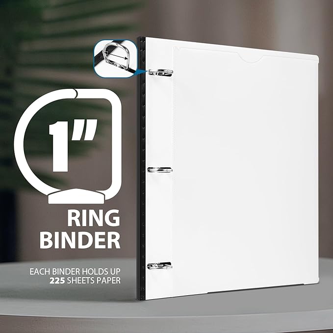 WOT I 12-Pack Telescoping 3 Ring Binder 1 Inch, Expandable Flexible Binder - Patented Design for Easy Portability, Holds 225 Sheets, Perfect for School, Office&Home Organization, White