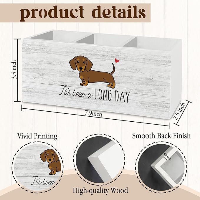 Funny Dachshund Pen Pencil Holder Organizer for Desk Accessories, Weiner Dog Gifts Wooden Box Sign Desk Decor for Home Office Decoration, Gifts for Dachshund Lovers Women Men