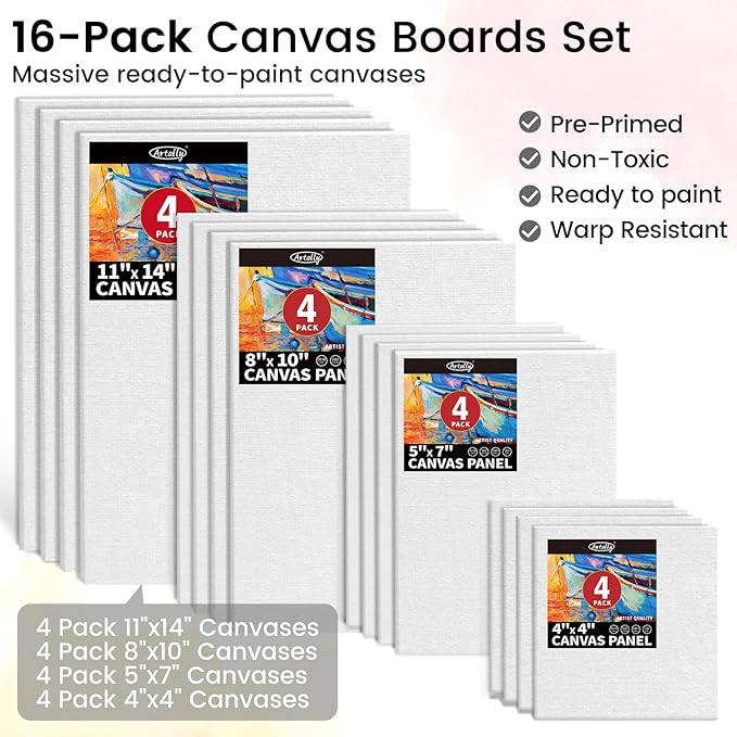 ARTALLY Acrylic Paint Set for Adults & Kids, 67 Pcs Canvas Painting Kits, 32 Colors Acrylic Paint (22ML),Table Easel,Brushes,Canvas, Art Painting Supplies Kit for Students,Artists,Beginners