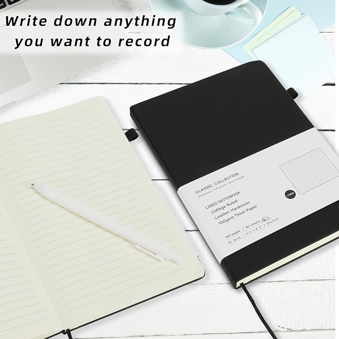 Coopay 24 Pack A5 Journal Notebook with 24 White Pens Bulk Classic Ruled Hardcover Leather Journal Set with Pen Holder for Men Women Writing Office Home School Business, 100GSM, 8.3” x 5.5” (Black)
