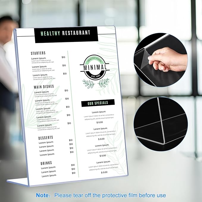 12 Pack Slanted Back Acrylic Sign Holders 4x6 for Business & Store, Tabletop Vertical Sign Holder with Anti-Slip Pads Clear Display Stand, for Menus Flyer Documents Office Restaurants Party Decoration