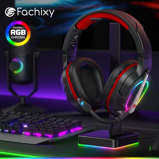 Fachixy FC200 PC Gaming Headset for PS4, PS5, Switch, Xbox One, Mac, Noise Canceling Headphones with Microphone, Computer Headset with 3.5mm Jack & RGB Light