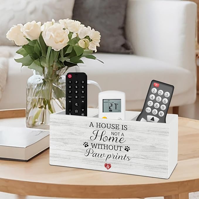 Dog Pen Pencil Holder Organizer for Desk Accessories, Dog Mom Dad Lovers Gifts, a House Is Not a Home Without Paw Prints Wooden Box Sign Desk Decor for Home Decoration, Pet Lover Gifts