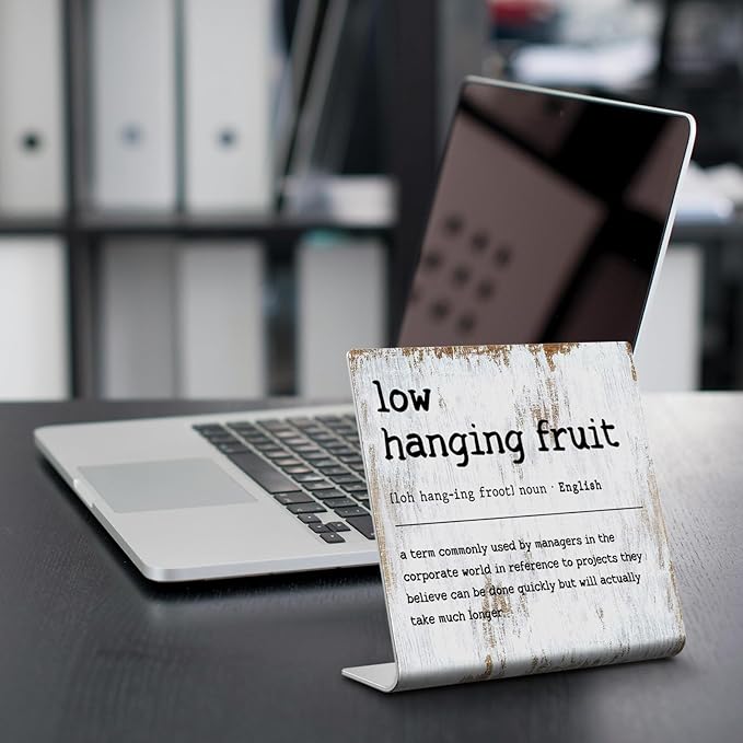 Funny Desk Signs for Work Office, Low Hanging Fruit Definition Desk Sign,Humor Work Office gifts, Office Desk for Colleague Coworker Work bestie Friend, Office Humor Decor Sign Plaque XB294