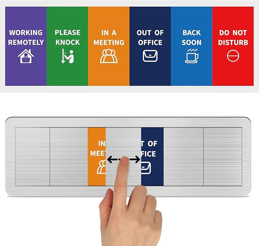 Office Door Sign-6 Options Door Signs for Office In A Meeting Sign/Out Of Office/Do Not Disturb/Working From Home/Please Knock/Back Soon Privacy Office Slider Sign for Meeting & Conference Room