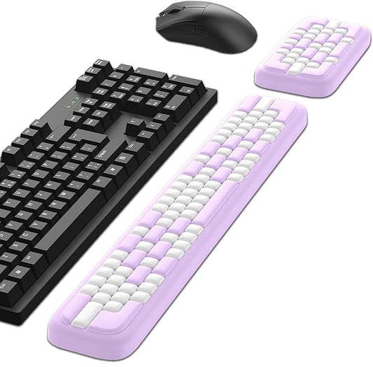 MEKASS Keyboard Wrist Rest, Ergonomic Wrist Pad, Soft Memory Foam Keyboard Hand Rest with Non-Slip Base, Easy Typing, Pain Relief, Comfort Support for Office Work Gaming Accessories (Purple White)
