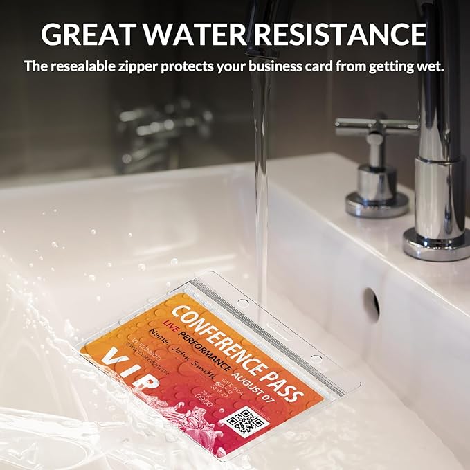 Large Horizontal Badge Holder Bulk 50 Pack,4x3/4.5"x3.5"/4.5"x3.9"/4.5" x4 ID Badge Holder with Soft Edge- Sealable,Extra Thick Waterproof ID Name Tag Holder PVC Card Holders