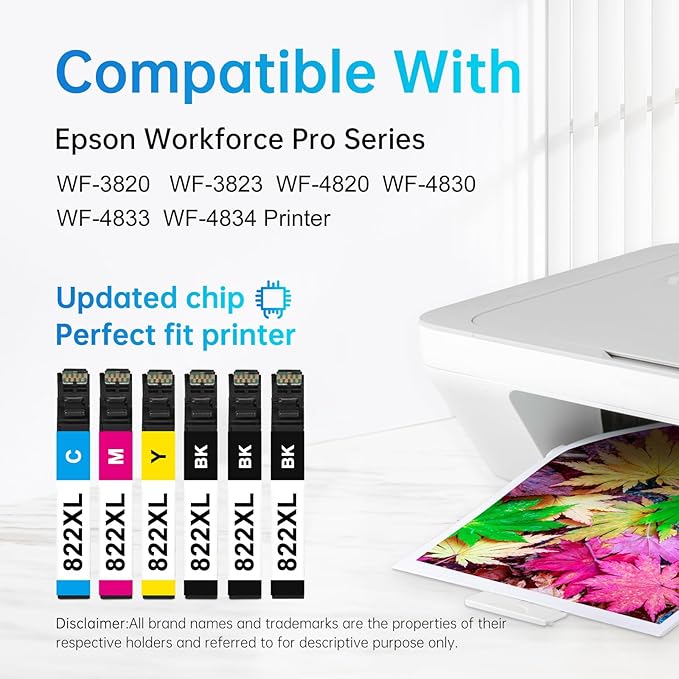 LEMERO 822XL Ink Cartridges Remanufactured for Epson 822XL Ink Cartridges Combo Pack 822 822XL for Workforce Pro WF-3820 WF-3823 WF-4820 WF-4830 WF-4833 Printer (3 Black 1 Cyan 1 Magenta 1 Yellow)