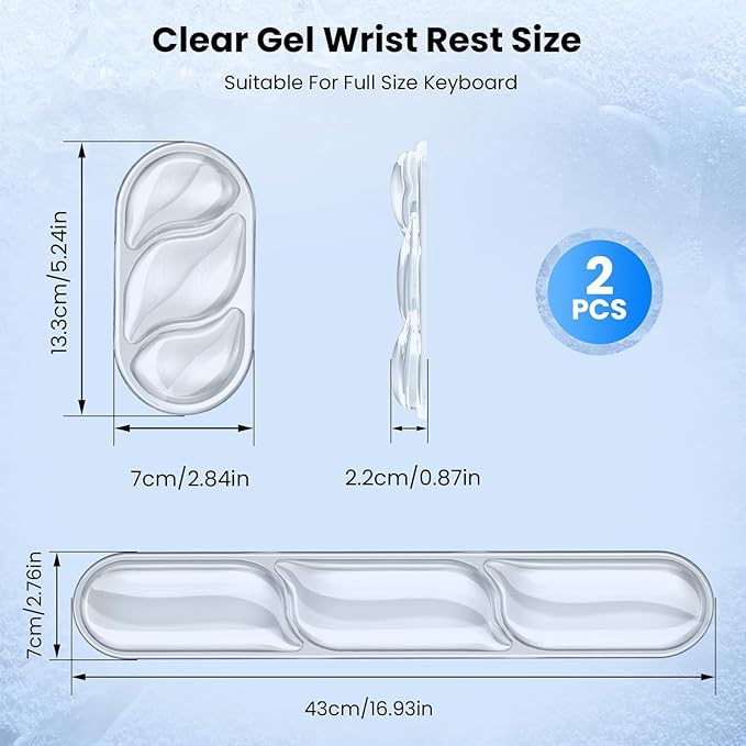 TECKNET Silicone Gel Wrist Rest for Computer Keyboard, Ergonomic Gel Keyboard Wrist Rest Set for Typing Pain Relief, Comfortable Cool-Touch Wrist Support Pad for Office, Gaming, Study, Transparent