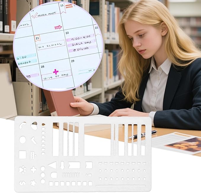 Calendar Stencils for Planners, Flexible Record Template, Scrapbook Drawing Ruler, Reusable Planner Stencil, Journaling Accessories for Lettering Banners Habit Tracker Stamps Bookmark