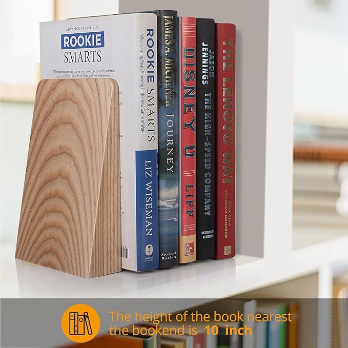 Ash Wood Book Ends Heavy Duty Handmade Book Ends for Shelves Decorative Bookends to Hold Heavy Books (Ash Wood Large)