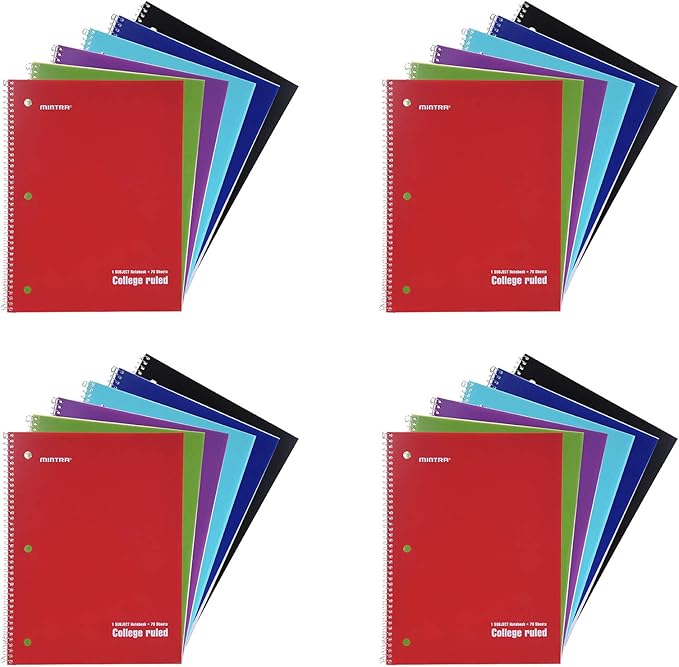 Mintra Office Spiral Notebooks (Solid - College Ruled, 24pk (4-6pks))