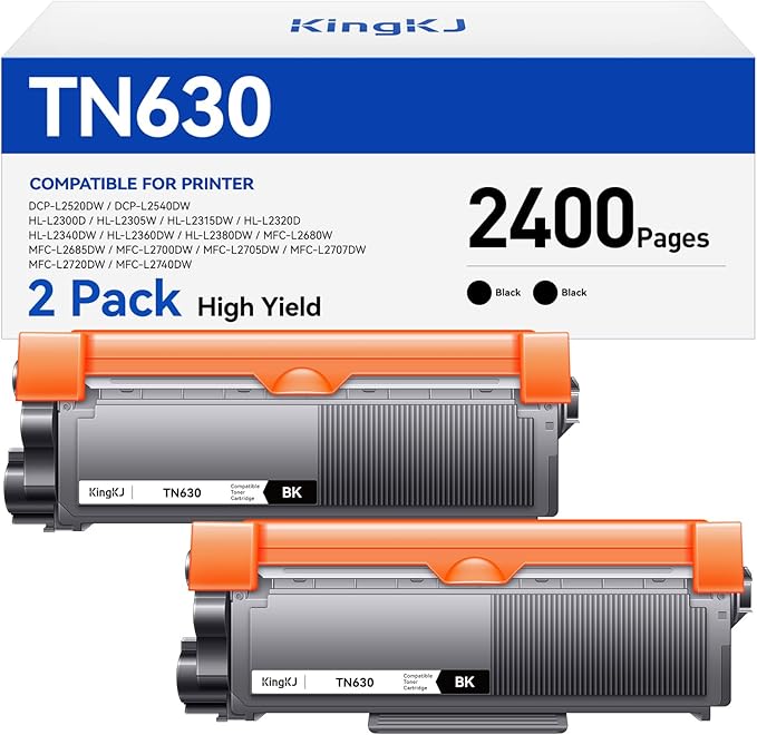 TN630 Black Toner Cartridge 2-Pack Replacement Compatible for Brother TN-630 TN660 Toner HL-L2380DW HL-L2320D HL-L2340DW DCP-L2540DW MFC-L2700DW MFC-L2720DW HL-L2300D HL-L2360DW MFC-L2740DW Printer