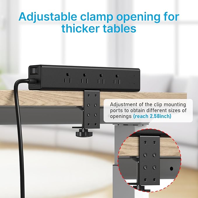 CCCEI Desk Outlet Station 45W USB C Port. 12 Outlet Desktop Clamp Power Strip Surge Protector 4800J with Switch. Nightstand Office Standing Desk Accessories Fit Thicker Table Edge or Screw Mount, 10FT