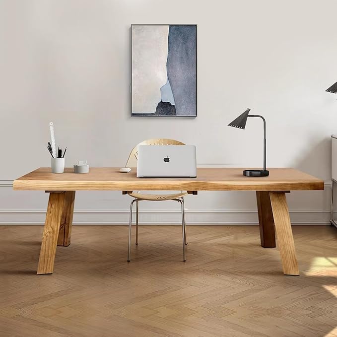 Solid Wood Desk 55 inches, Wood Computer Desk,Home Office Desk Wooden Rustic Writing Desk Modern Simple Design,Ideal for Study, Writing, Dining