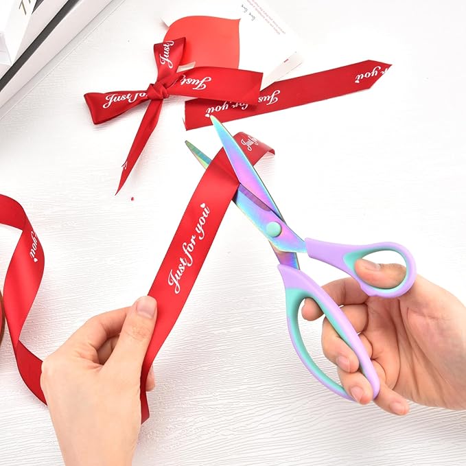 Craft Scissors Set of 3 pack, Sharp Rainbow Titanium Coating All Purpose Scissors, Ergonomic Semi-Soft Rubber Grip, Suitable for School, Office and Household Use, 9.2''/8.5''/5.6"
