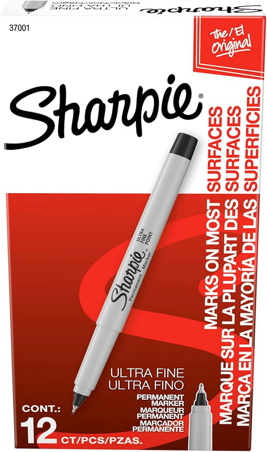 Sharpie Permanent Markers Ultra Fine Tip Markers Set Quick Drying And Fade Resistant Artist Marker For Wood Plastic Paper Metal And More Drawing Coloring And Poster Marker Black 12 Count