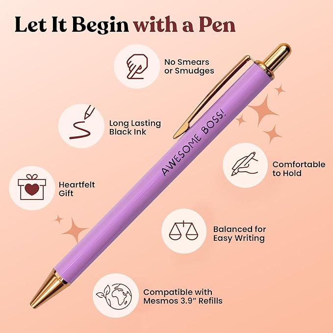 MESMOS 3pk Fancy Ballpoint Pens for Women, Best Boss Lady Gifts for Women, Boss Appreciation Birthday National Day Thank You Gifts