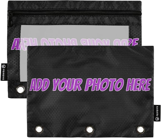 Gredecor 2 Pack Personalized Binder Pencil Pouch 3 Ring Custom DIY Photo Zipper Pencil Pouches Case Customized Cosmetic Bags with Clear Window Organizer for School Office