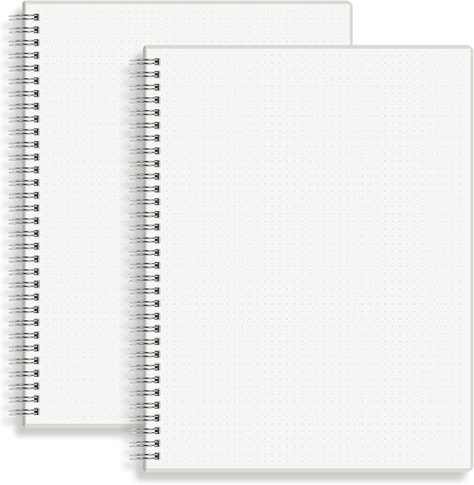 Large Dot Grid Spiral Notebook, 8.5" x 11", Premium 100gsm Ivory White Paper, Sturdy See-Through Cover, 128 Dotted Pages per Notebook(2 Pack) for Home, School, Office, Artist Writing/Drawing