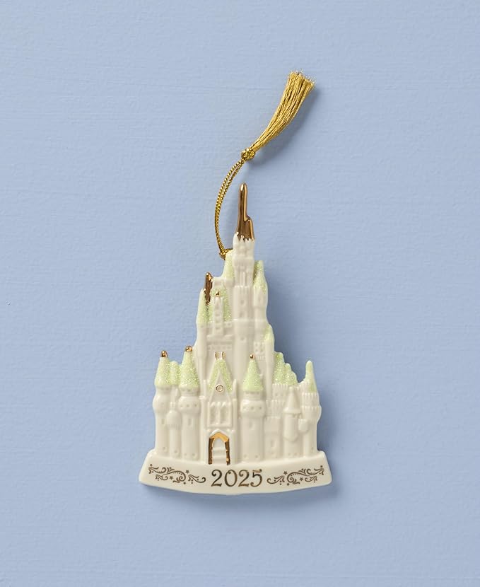 Lenox Ornaments, 2025 Cinderella Castle Christmas Tree Ornament, Porcelain with Gold Cord for Tree Decoration, Christmas Decorations Ornaments, Winter Decor, Cinderalla Castle Design (1 Piece)