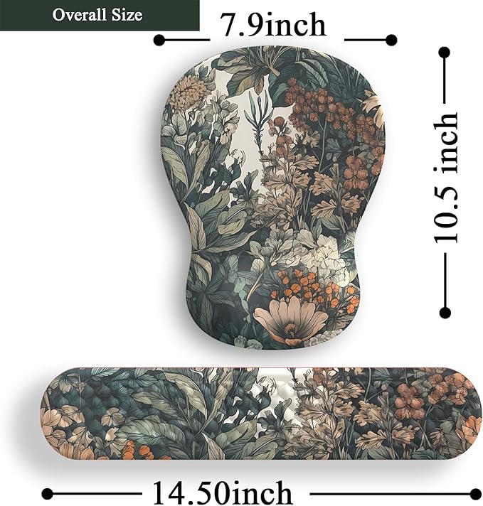 Boho Aesthetic Mouse Pad with Wrist Rest Keyboardpad Vintage Wildflowers Wrist Rest for Computer Keyboard Wrist Rest, Non-Slip Base Home/Office for Computer Keyboard, Made Easy Typing & Relieve