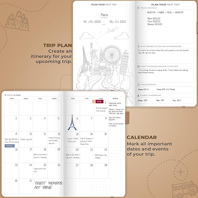 Clever Fox Travel Journal Pocket – Vacation & Road Trip Itinerary Planner Organizer & Traveling Memory Diary – Small Traveler Notebook (Sandstone)
