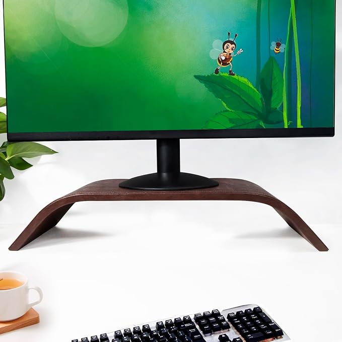 21 inch Leather Monitor Stand Riser,Desk Shelf Monitor Stand Ergonomic Height,Premium Leather Computer Stand Monitor Riser for Your Desktop,PC,Printer,Computer,Laptop