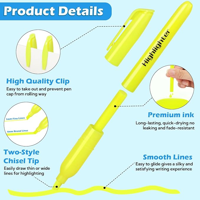 Highlighters Bulk - Quick-Dry No Bleed Markers for Office Classroom School Supplies Adults Kids Teachers Students (Yellow, 60)