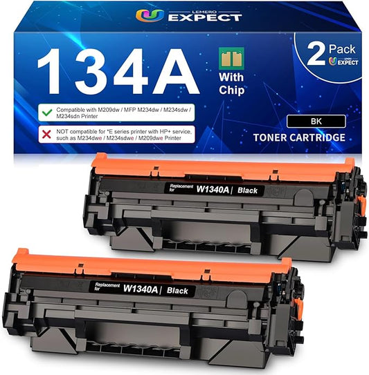 LEMERO UEXPECT Compatible Replacement for HP 134A 134A Toner Cartridge with Chip W1340A W1340X for M209dw MFP M234dw M234sdn Printer | 134A Black Toner, 2 Pack