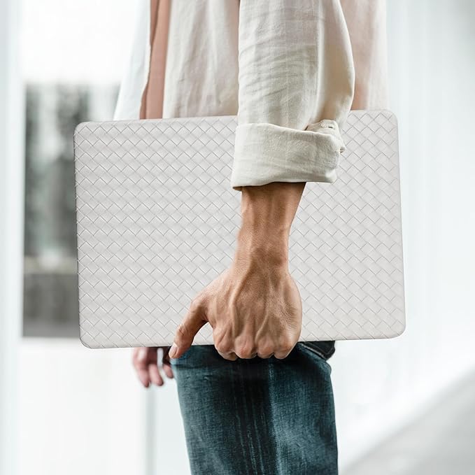 Woven Case Compatible with MacBook Air 13.6 inch 2022-2025 M4 A3240 M3 A3113 M2 A2681,for Mac Air 13+ Sturdy Protective Leather Woven Textured Case&Keyboard Cover for Mac 13 M4 Weave,Boho White
