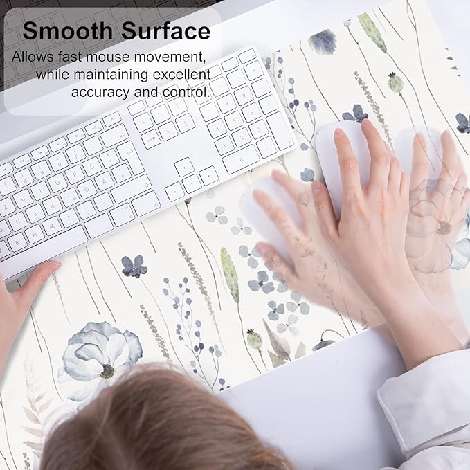 QIYI Large Mouse Pad for Desk, Floral Desk Mat for Desktop, Women Girls Office Décor Desk Accessories, PU Leather Waterproof Gaming Mousepad, Watercolor Flowers Desk Pad Computer Mat, 31.5" x 11.8"