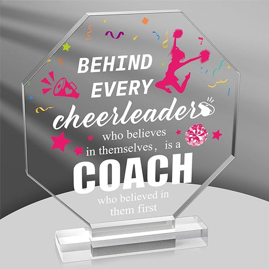 Yopyame Acrylic Cheer Coach Plaque - Cheer Coach Keepsake Paperweights for women Thank You Gift for Coach Cheerleader Birthday Retirement Cheerleading Coach Appreciation Office Desk Decor Acrylic Sign