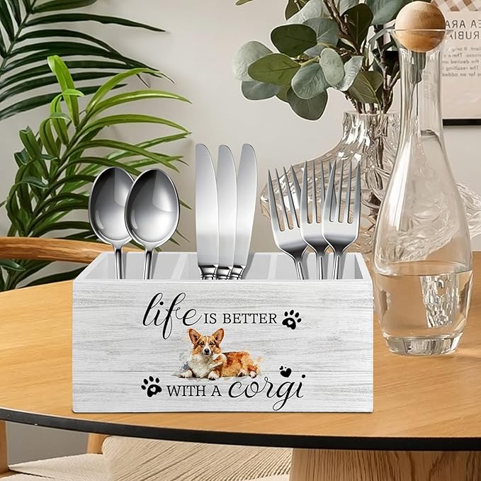 Corgi Gifts Pen Pencil Holder Organizer for Desk Accessories, Life Is Better With a Corgi Wooden Box Sign Desk Decor for Home Office Decoration, Dog Mom Lovers Owner Gifts for Women