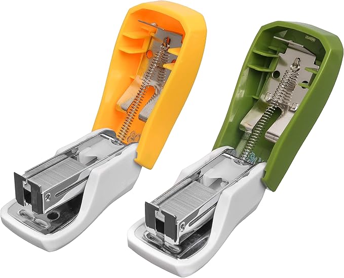 Desk Accessories - Aria Premium Mini Stapler Set - with Built-in Staple Removers, 2000 Standard Staples Included - for Office, School, and Travel, Set of 2, Yellow & Green