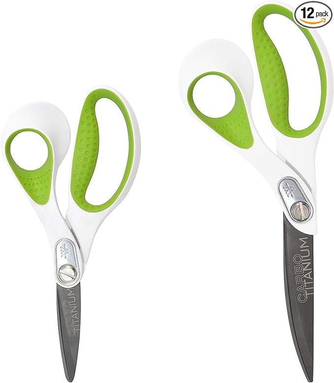 Westcott 7- and 9-Inch CarboTitanium Fabric Scissors for Fabric Cutting, Quilting, and Sewing Projects, White/Green, 2 Pack