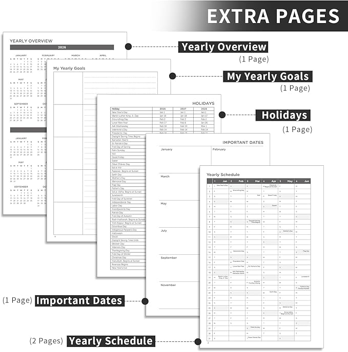 AHGXG 2026 Planner, Weekly and Monthly, 2026 Calendar, Jan 2026 - Dec 2026, Hardcover with Monthly Tabs, 100 GSM Thick Paper, for Women School Home Office Supplies, 6" X 8.38", Black