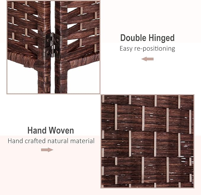 HOMCOM Room Divider 6 Panels Folding Privacy Screen 6FT Tall Portable Wicker Weave Partition Wall Divider for Bedroom Home Office, Brown