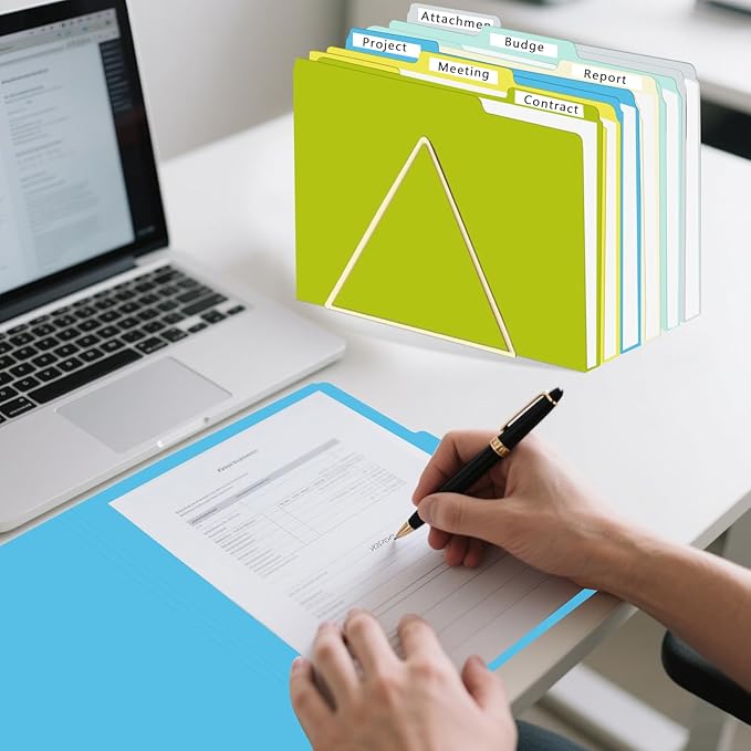 File Folder, HERKKA 120 Pack 1/3 Cut Tab File Folders, Letter Size, Assorted 6 Colors, Colored File Folders Great for Organizing and Filing