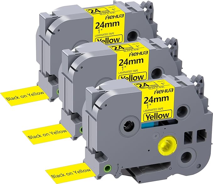 Hehua 24mm 0.94 Black on Yellow Laminated Tape Compatible for Brother P-Touch TZe-651 TZe651 TZ-651 TZ651 Label Maker Tape for Ptouch PT D600 D610 P710BT, 1'' x 26.2ft, 3 Pack