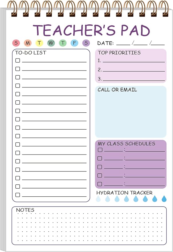 Teacher Notepad - Teacher To Do List Notepad, Spiral Checklist Notebook Organizer for Teachers Notes Task Appointment, Teacher Appreciation Gifts, 5.8'' x 8.3'', Purple