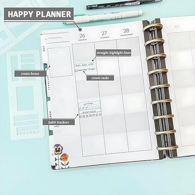 3 Pack Stencils Drafting Tools, Handmade Flexible Record Template, Reusable Templates Planner Stencils for Journaling Checklists Boxes Lines & Daily Planning (#B)