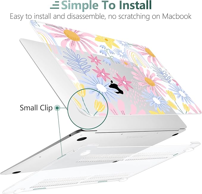 DONGKE Compatible with MacBook Air 13 inch Case 2021 2020 2019 2018 Release A2337 M1 A2179 A1932 with Retina Display Touch ID, Plastic Hard Shell & Keyboard Cover - Florals