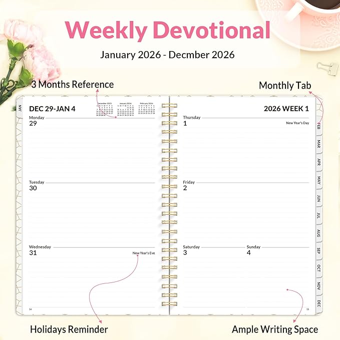 SUNEE Planner 2026 Weekly and Monthly, January 2026-December 2026, 6.4"x8.3", Tabs, Note Pages,Spiral Binding, Watercolor Flowers