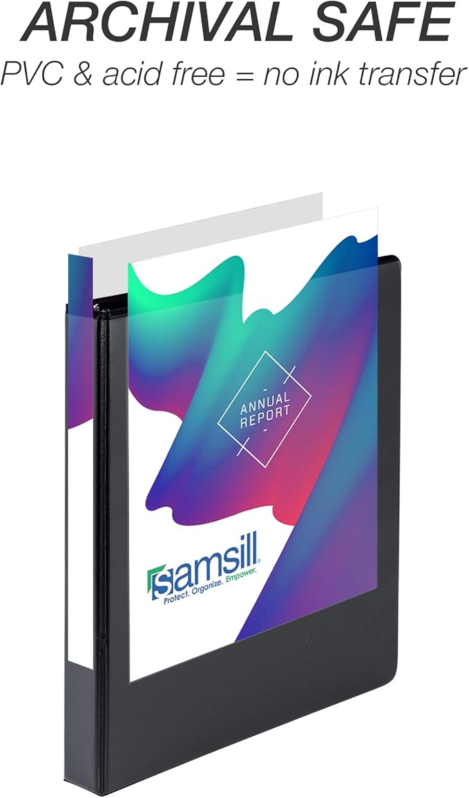 Samsill Durable 1 Inch Binder, Made in the USA, Round Ring Customizable Clear View Binder, Black, 8 Pack (S88430)