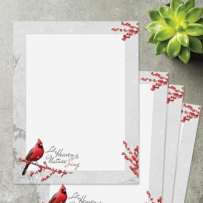 Winterberry Cardinal Christmas Stationery - Holiday Letters, Printer Paper, 25 Sheets, 8½ x 11 Inch, by Current