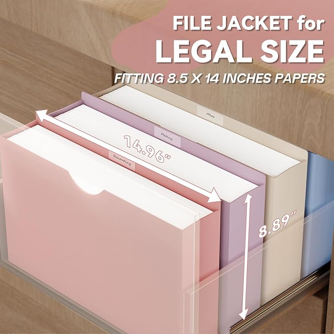Plastic 3 Inch File Jackets,Legal Size,12 Pack Manilla Pocket Folders,Expandable File Jackets for Document,Heavy Duty Expansion Pocket,Straight Cut Tabs,Poly File Jacket,Pastel Color