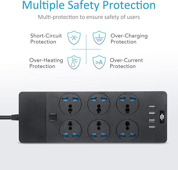 European Power Strip, Jumpso Universal Power Strip with 6 AC Outlets and 4 USB Ports, 110-240v, 3000w 6ft Extension Cord with EU Plug, Outlet Extender Plug Adapter for Overseas Travel Essentials